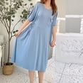 thumbnail image 6 of Ynynloco Women's Short Sleeve Crew Neck Swing Midi Dress Casual Loose T-Shirt Dresses with Pockets, 6 of 8