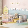 thumbnail image 2 of Twin Size Metal Floor Bed Frame with Fence and Door, Pink, 2 of 16
