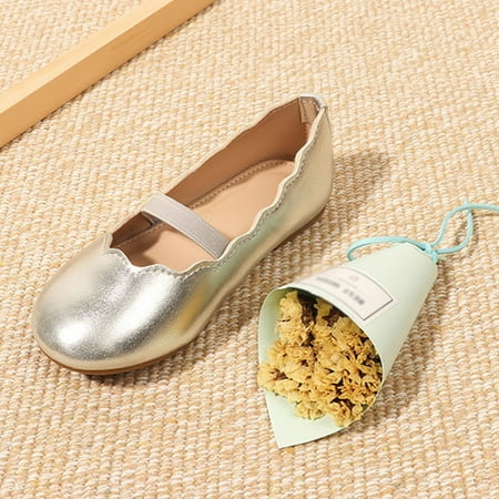 

nsendm Children Shoes Leather Single Shoes Simple Wave Elastic Belt Children Dance Shoes Flat Shoes Girls Dress Shoes for Girls Silver 4.5 Years