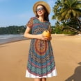 thumbnail image 4 of Xecao Mandala for Women Summer Short Sleeve Midi Dress with Pockets Casual Aline Flowy Tshirt Dress Vocation Beach Sundress, 4 of 6