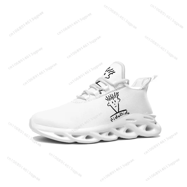 Zapatillas deportivas Fido Dido Flats para hombre y mujer, deportivas para correr, de alta calidad, hechas a medida, con cordones de malla, color blanco