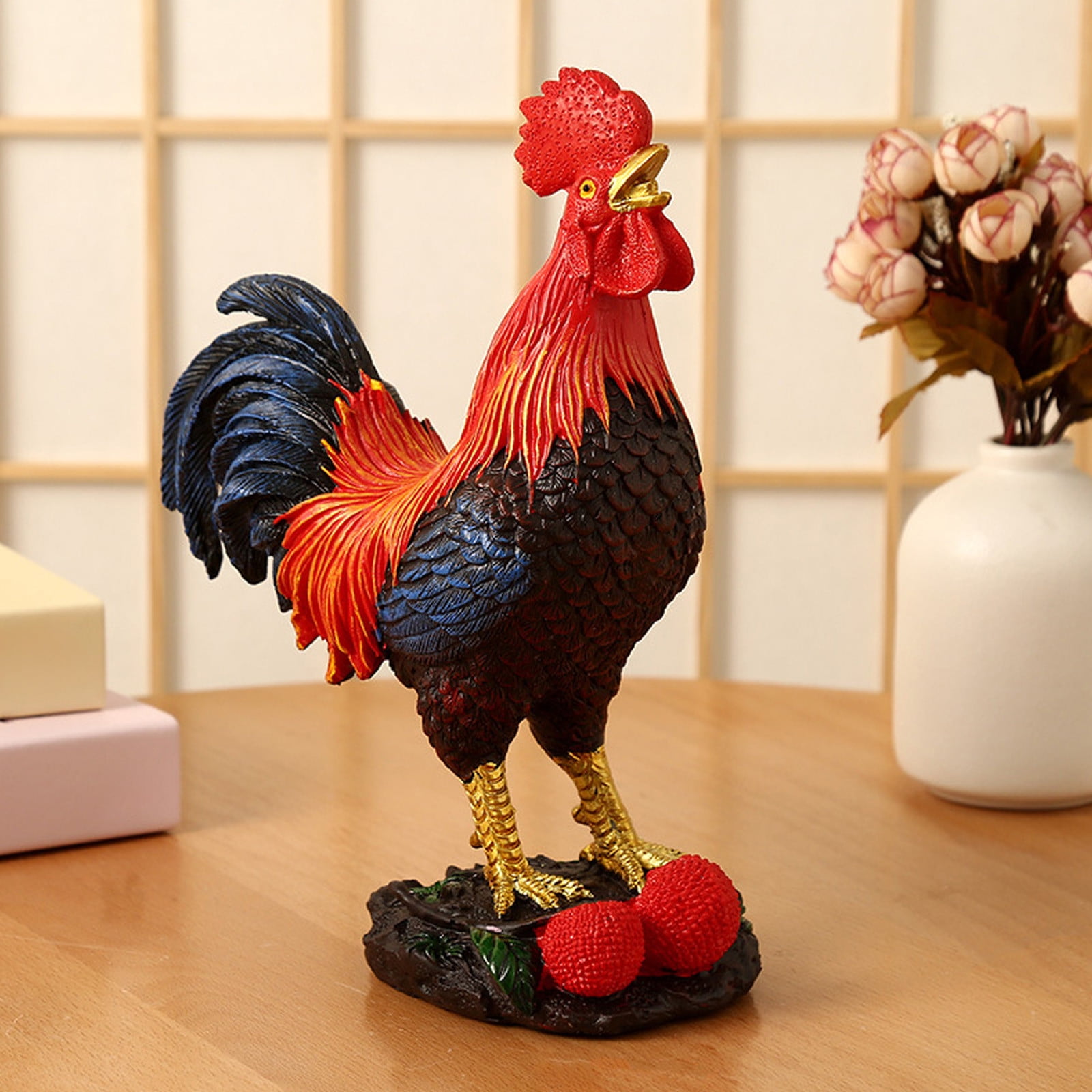 Qiopertar Metal Rooster Garden Statue, Handcrafted Iron Rooster Sculpture Outdoor Decor, Weather-Resistant Patio Backyard Chicken Yard Art Figurine for Lawn Garden Decoration