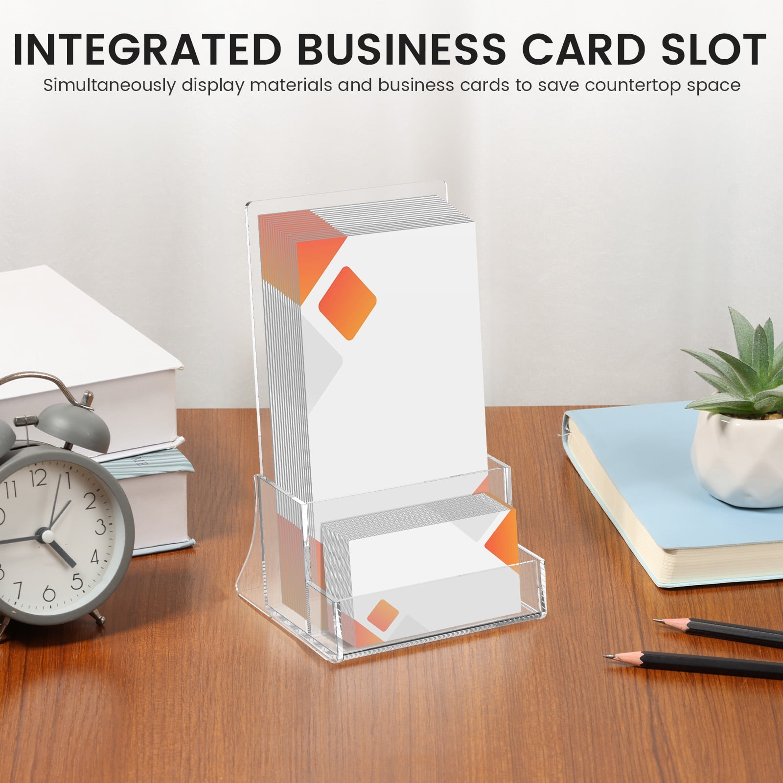 2 Pack Acrylic Brochure Holder Stand 4.5‘’ Clear brochure and business Rack Card Holder Stand Plastic Flyer Display Stand for Magazine Pamphlet Booklets Menu Journals Business Card