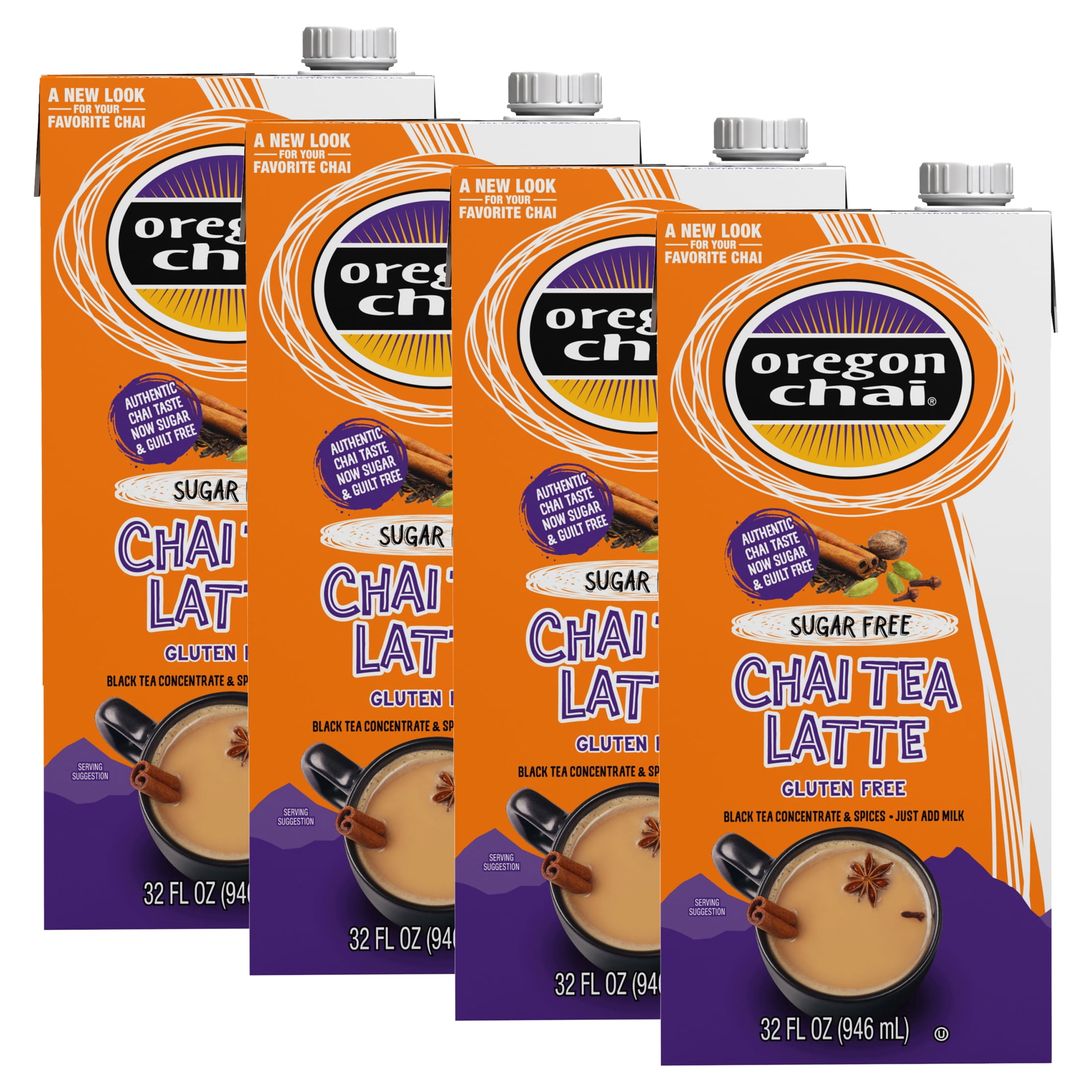 (4 pack) Oregon Chai Sugar Free Chai Tea Latte, Tea Concentrate, 32 fl