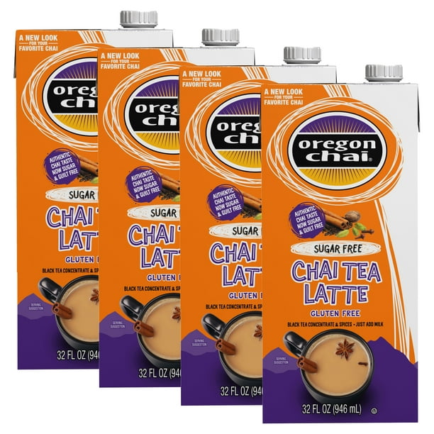 (4 pack) Oregon Chai Sugar Free Chai Tea Latte, Tea Concentrate, 32 fl