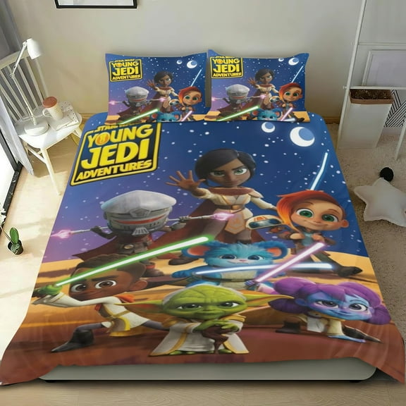 Young Jedi Adventures Themed Bed Sheet Set Three Piece Set 53x79 In ches Comfortable And Skin Friendly Unique Design Creating A Star Studded Night Home Decor Gifts For Family Friends fans