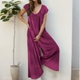 thumbnail image 2 of Ecqkame Women's Summer Casual Tank Jumpsuit Loose Sleeveless Crewneck Jumpsuit Solid Color Wide Leg Romper with Pockets 02-Purple 02-02-Purple, 2 of 9