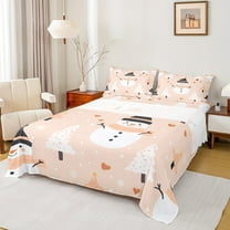Manfei Kawaii Orange Snowman Twin Sheet Sets for Kids, Rustic Xmas Tree Twin Fitted Sheet, Merry Christmas Flat Sheet, Super Cozy Room Decor, 3-Piece