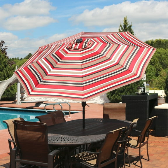 Sunnydaze Decor 91" Awning Striped Octagon Market Patio Umbrella, Adjustable Angle