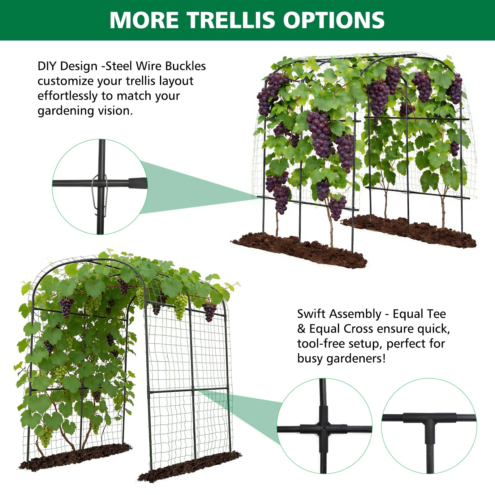 ROMUCHE 6.88ft Tall Cucumber Trellis for Raised Bed, Thickened Garden Arch Trellis for Climbing Plants Vine Vegetable Fruit Flower Outdoor