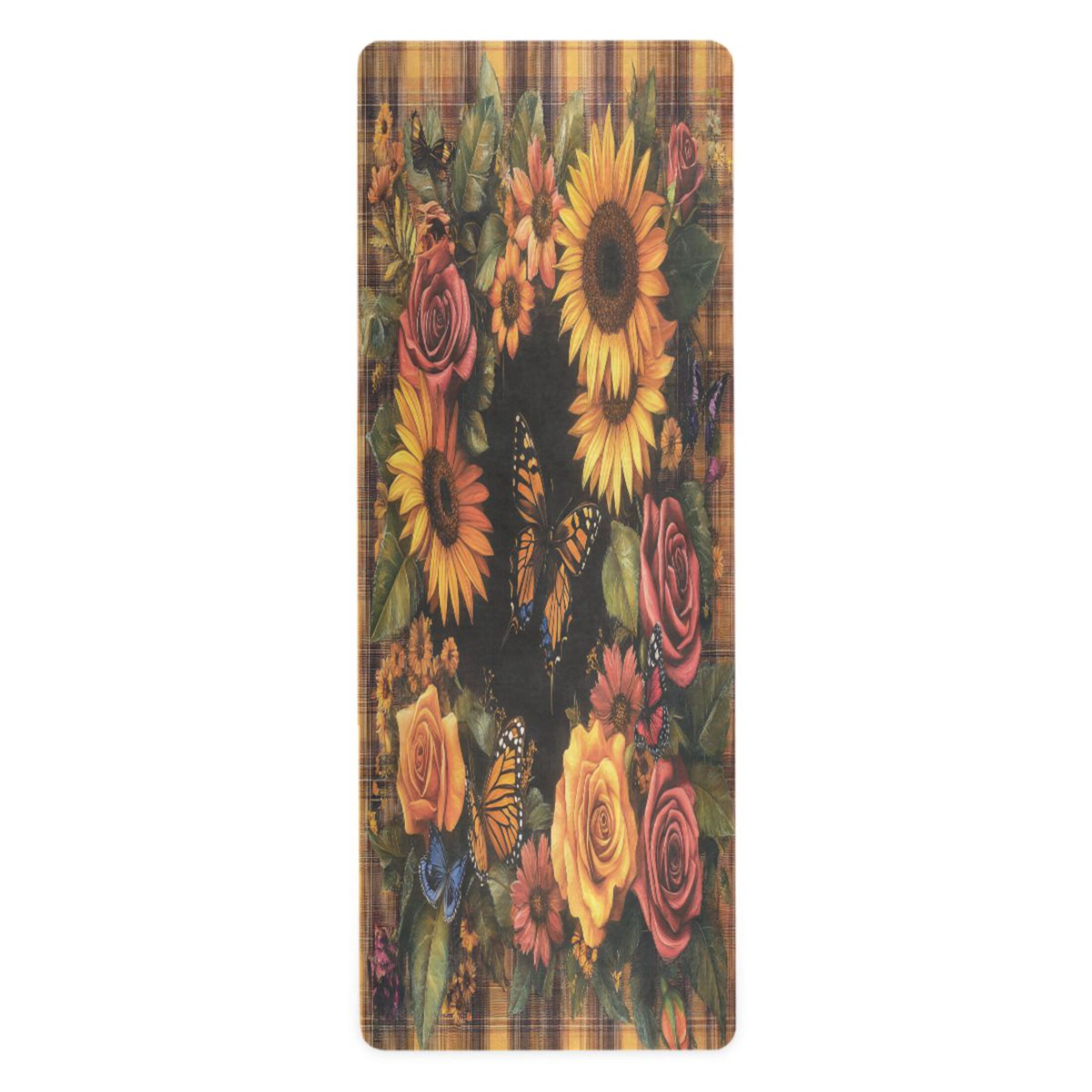 BZSMCE Yoga Mat Women Butterflies and Flowers on Plaid Fitness Mat