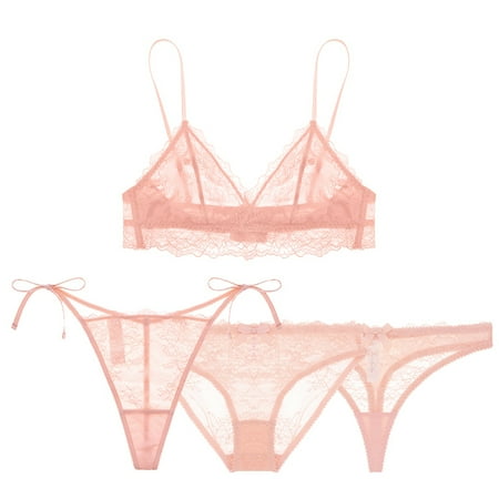 

Varsbaby Women s Wireless Lace Bra Lace G-strings Panties Thong 4 Pcs