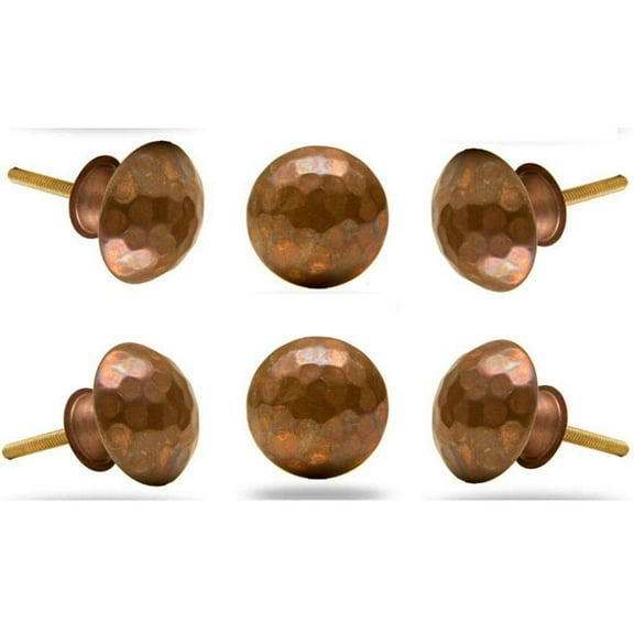 Set of Six Beaten Copper Knobs
