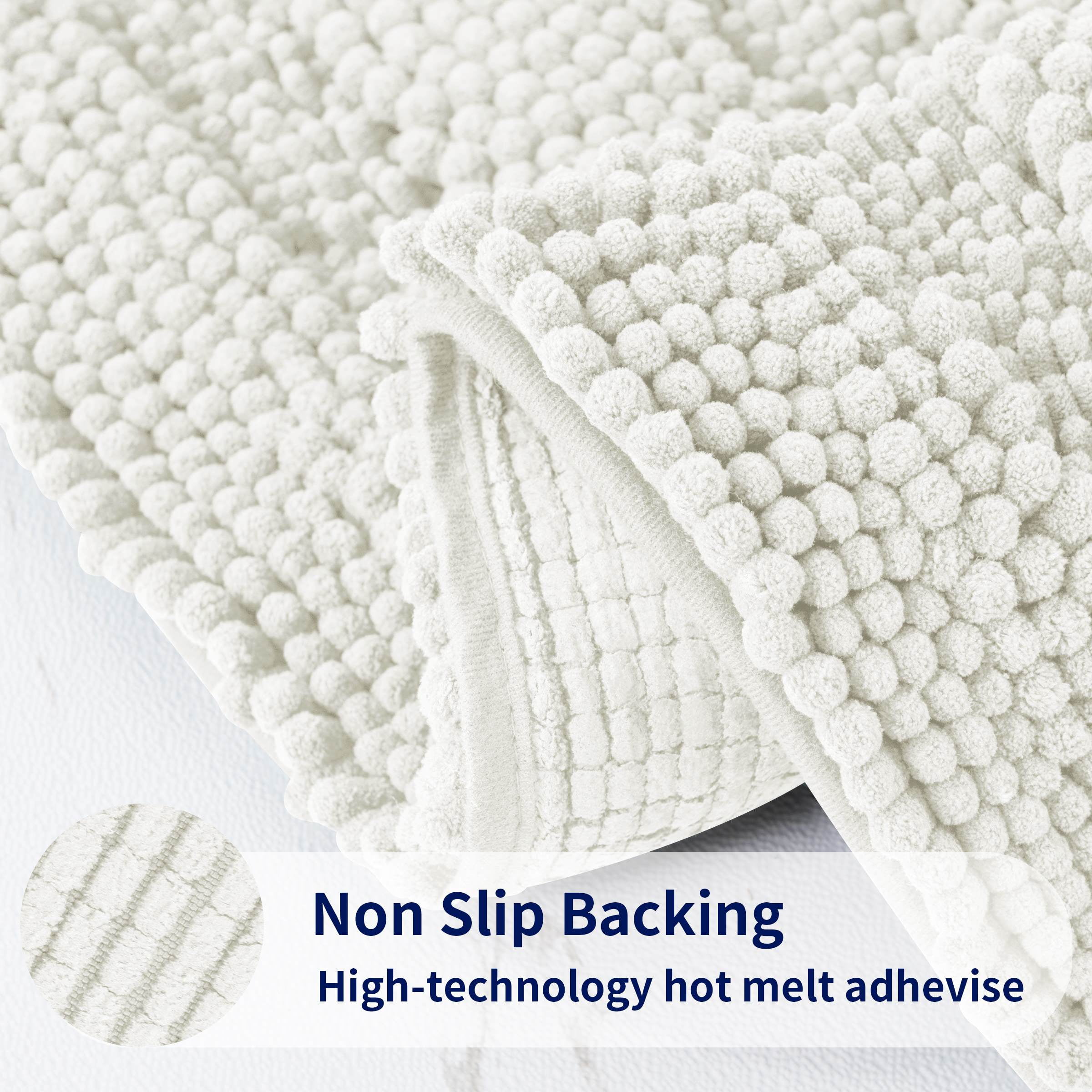 Subrtex Bathroom Rugs Non-Slip Chenille Soft Striped Plush Bath Mat (Ivory, 20"x32")