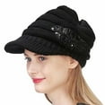 thumbnail image 1 of Bonnet Tricoté Chaud d'Hiver pour Femmes avec Visière, 1 of 4