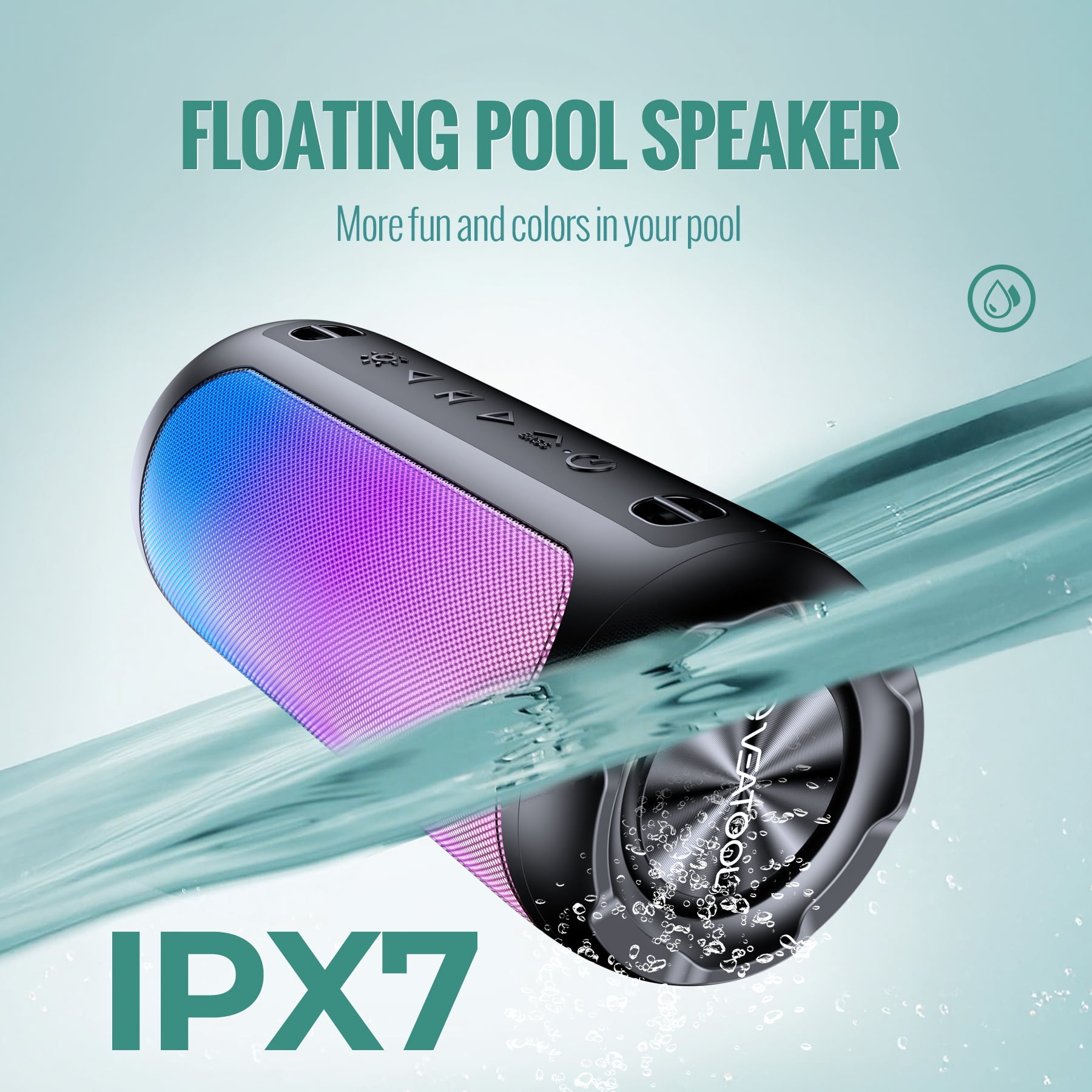 VEAT00L Portable Bluetooth Speaker,Floating Dustproof Speaker,30W Stereo Sound Wireless Speaker with Cool Dynamic LED Lights, IPX7 Waterproof Bluetooth Speakers, BT5.4, TWS Surround Pairing