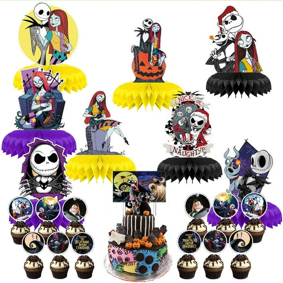 Nightmare Before Christmas Honeycomb Centerpieces Table Toppers Cake Toppers Decorations for Birthday Party Decor Supplies Photo Props