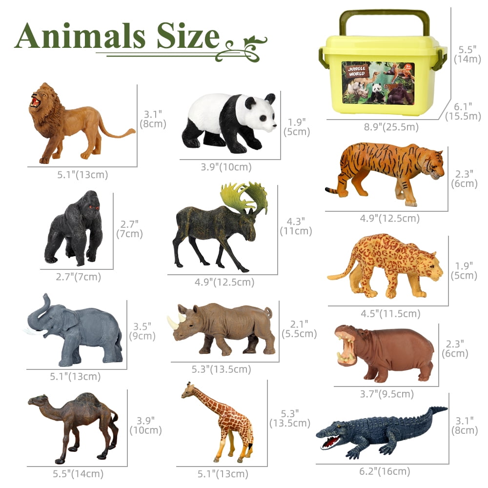 Safari Animal Toys Figures, 12 PCS Realistic Jumbo Wild Jungle Animals Figurines, Large African Zoo Animal Playset Mini Animals Figures, Plastic Animal Learning Toys for Kids Toddlers Boys Girls