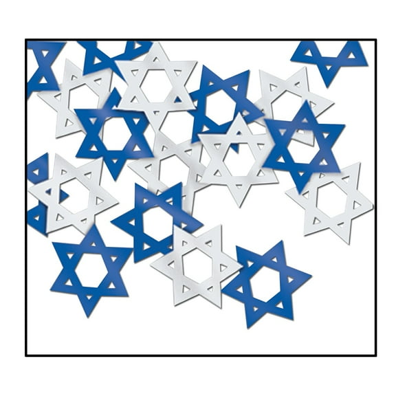 Club Pack of 12 Silver and Blue Star of David Hanukkah Celebration Confetti Bags 0.5 oz.