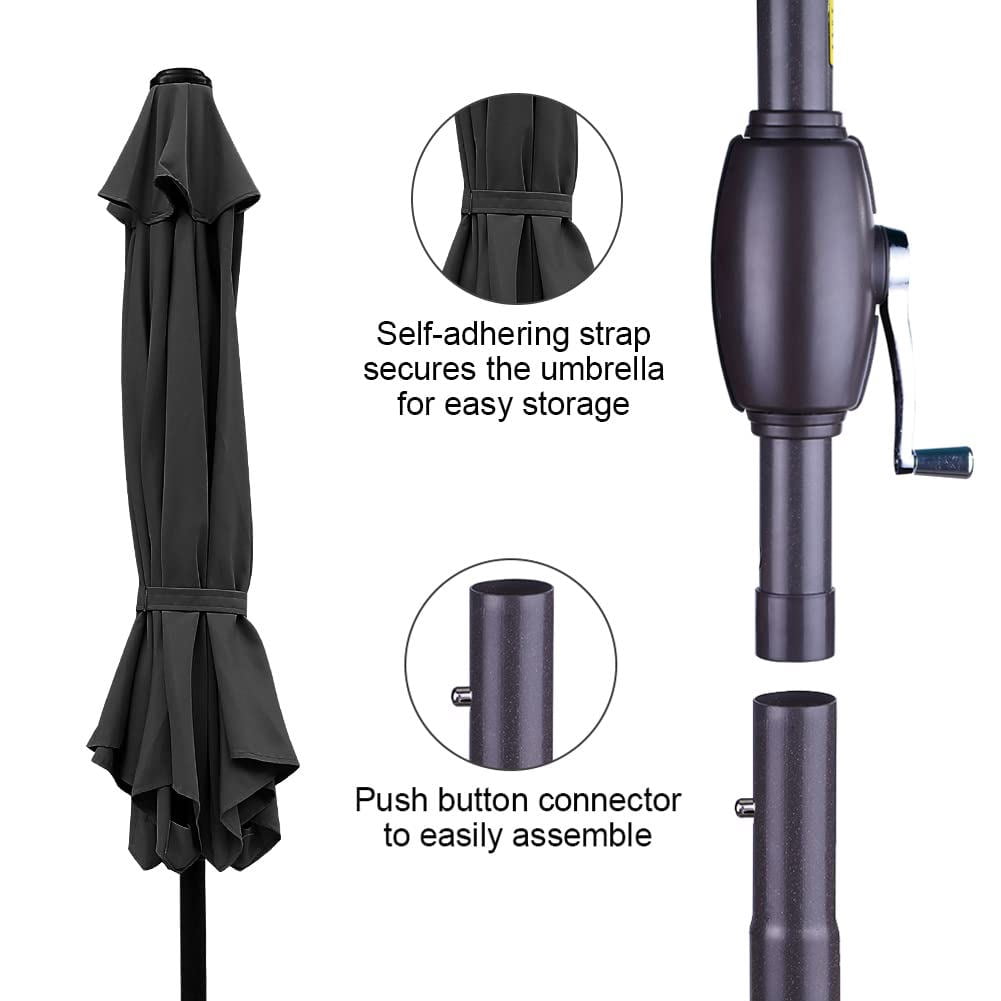 Royalcraft 7.5 Ft Patio Umbrella Outdoor Market Table Umbrella with Push Button Tilt and Crank, 6 Ribs, Polyester Canopy, Black