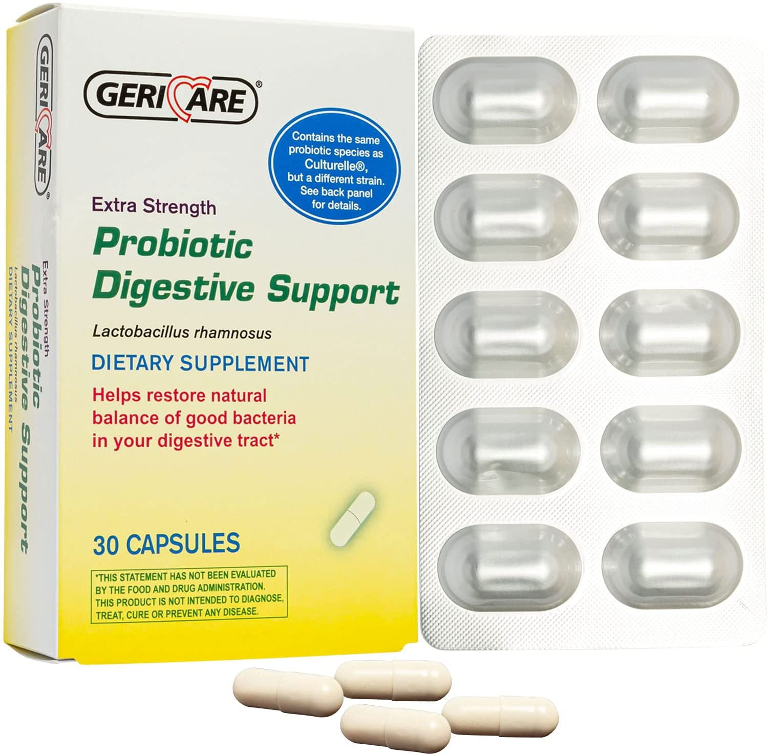 GeriCare Probiotic Digestive Support | Extra Strength 20 Billion CFU Lactobacillus Rhamnoses R-11 30 Capsules