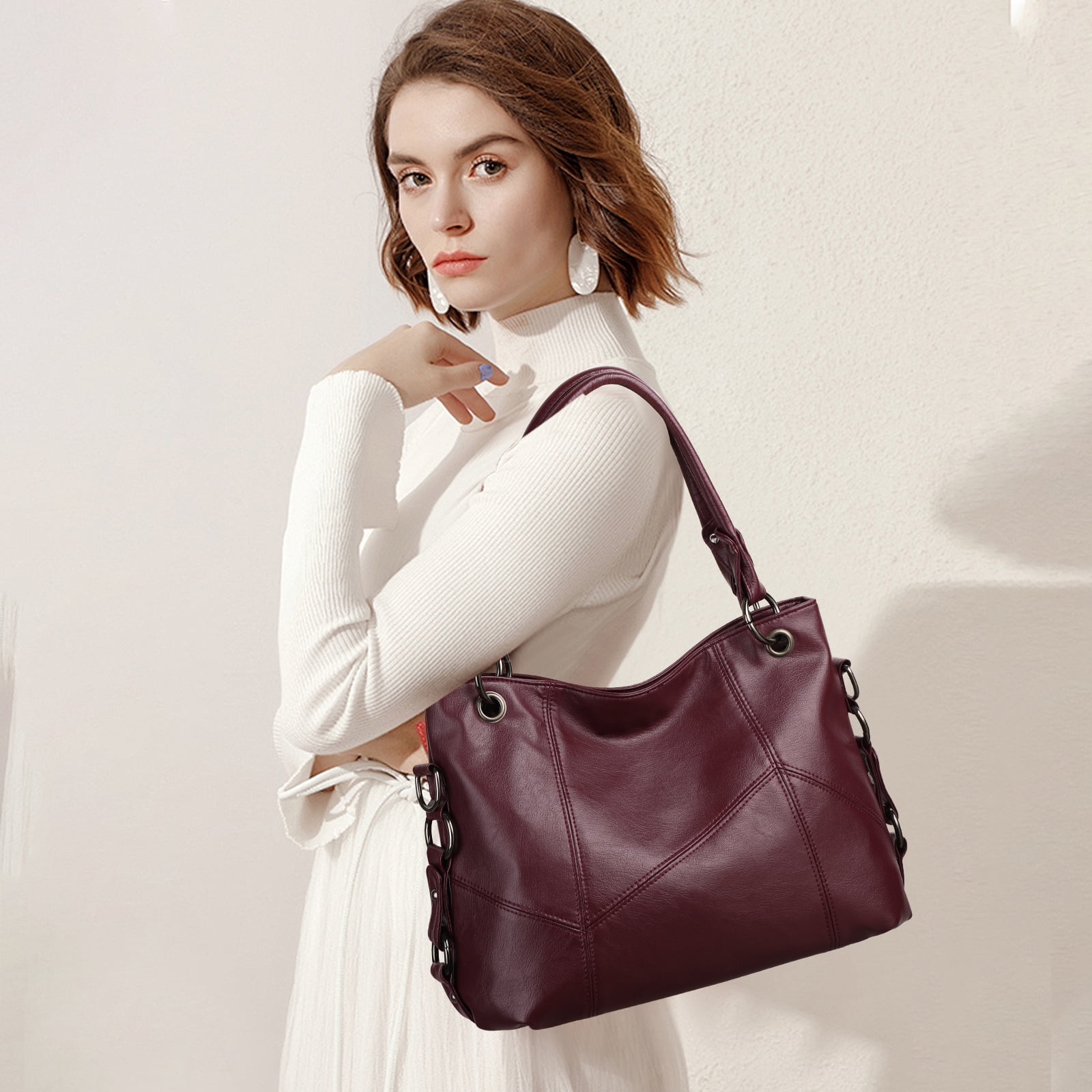 KALUNMA Genuine Leather Hobo Bag for Women Large Tote Shoulder Handbag Satchel for Laptop Work Ladies