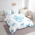 thumbnail image 3 of Homewish Blue Bowknot Letter Bedding Comforter Set 7 Pieces for Girl, Kawaii Initial P Letter Full Bedding Set, Cartoon Princess Style Reversible Fitted Sheet Flat Sheet, Luxury Bedroom Decor, 3 of 7