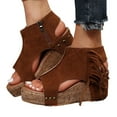 thumbnail image 4 of Anuirheih Wedge Heels Sandals for Women, Womens Hollow Out Open Toe Wedges High Heels Beach Sandals for Party Dress(Retro,Brown), 4 of 9