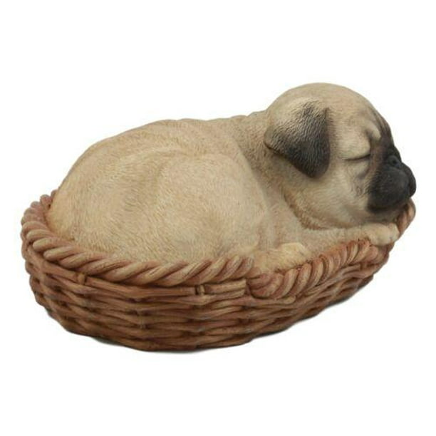 Ebros Realistic Lifelike Pug Dog Sleeping in Wicker Basket Statue 6.25