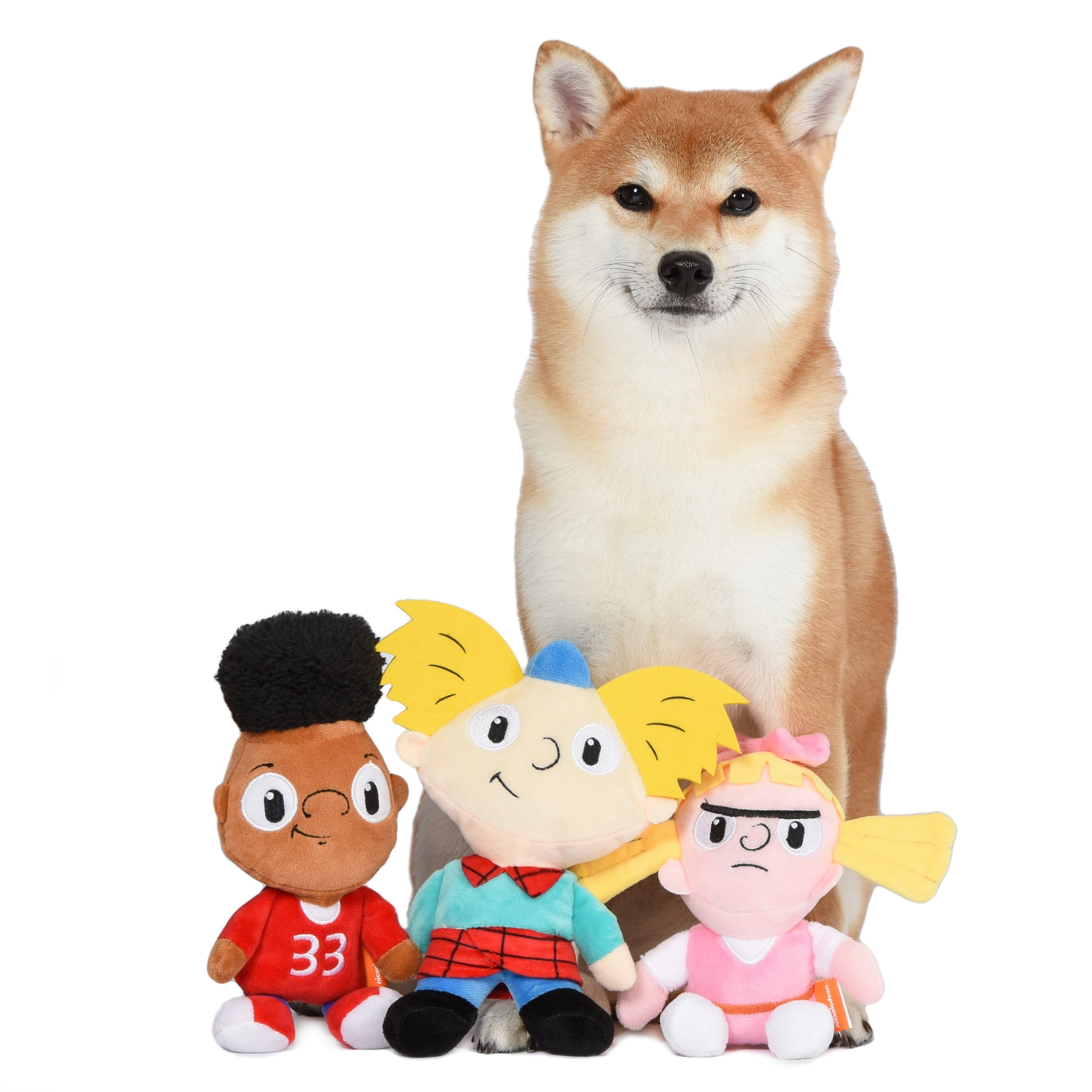 Nickelodeon Hey Arnold 3 Piece Arnold, Helga, Gerald Figure Plush Dog Toys | 6 Inch Soft Fabric Small Dog Toys - Hey Arnold Character Dog Toys for All Dogs from 90s Nickelodeon TV Show