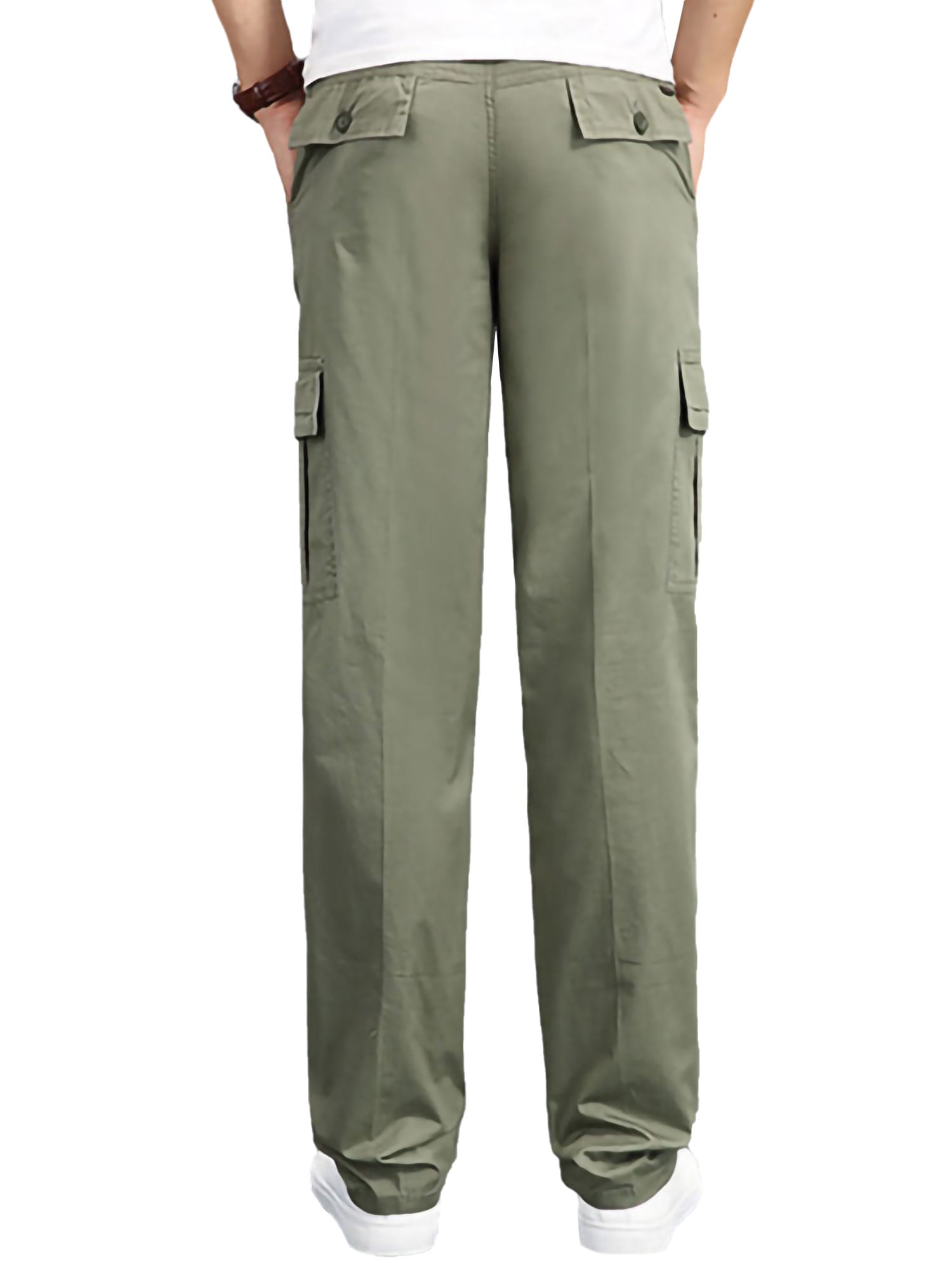 Mens Cargo Work Trousers Elastica Waist Combat Multi Pockets Baggy Hiking Pants 