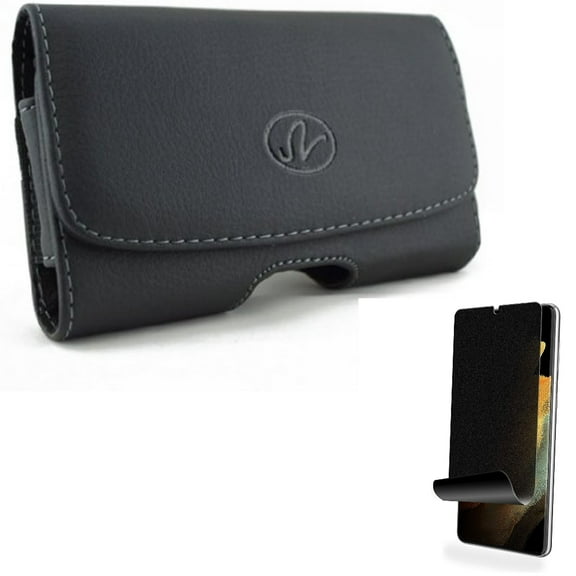 Case Belt Clip w Privacy Screen Protector for Samsung Galaxy S22 Plus Phone - Leather Swivel Holster Loops, TPU Film Fingerprint Works Anti-Peep Anti-Spy Accessory Bundle