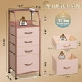 thumbnail image 3 of 4 Drawer Dresser for Bedroom, 37" H Nightstand with Charging Station and Led Light, Tall Night Stand Bed Side Table, End Table with USB Ports and Outlets, Fabric Bins, Wood Shelf, Pink, 3 of 14