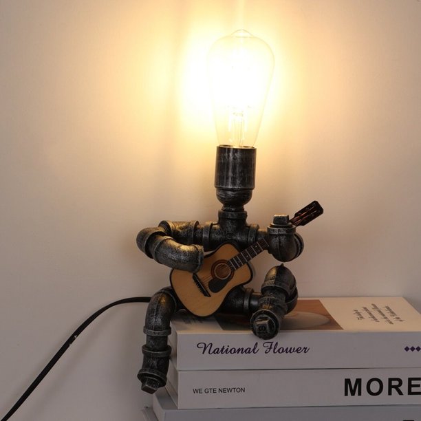 Lámpara de mesa de guitarra musical, decoración artística, cosas de guitarra, regalos geniales para amantes del arte musical, reproductores de micrófonos para hombres, pipa steampunk, lámparas de bomb