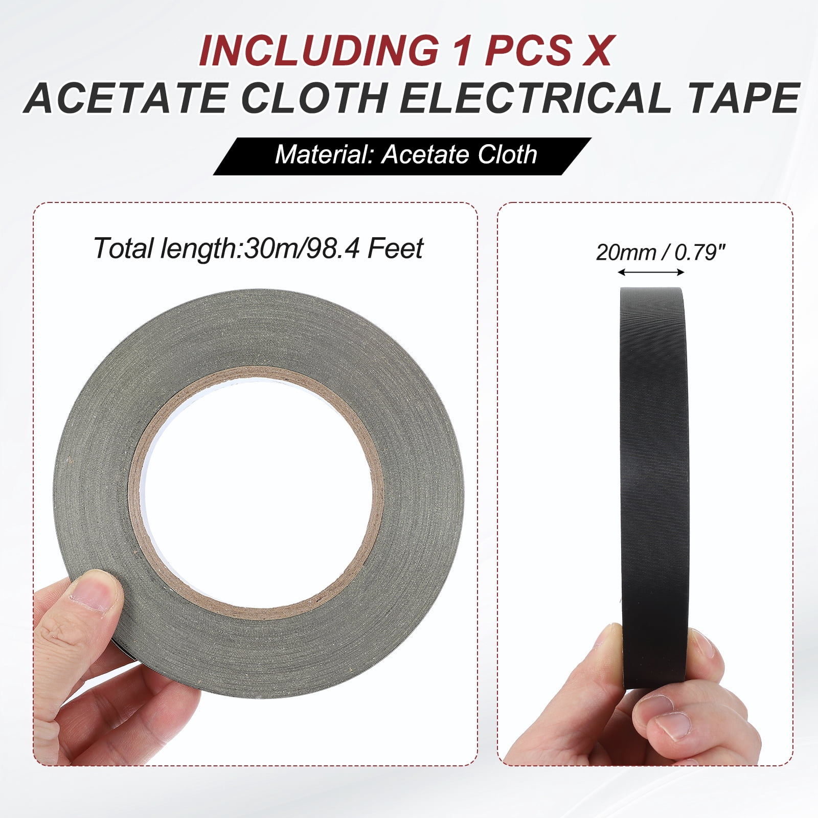 Uxcell Electrical Tape Acetate Cloth Insulation Tape Flame Retardant High Temperature Resistant for Motor Wire Harness Winding Metal Repair 98 Feet x 0.8 Inch Black