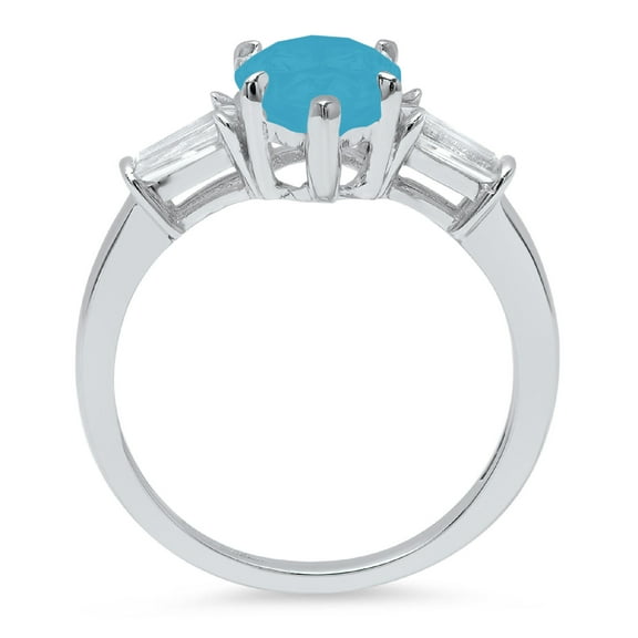 2.5 ct Pear Cut Simulated Turquoise Three-Stone Engagement Ring for Women in 14K White Gold