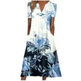thumbnail image 2 of Summer Saving Wycnly Formal Dresses for Women Elbow-Length V-Neck Floral Print Summer Long Dresses with Pocket Beach Loose Hem Tunic Dress Blue XXL Up to 65% off, 2 of 6