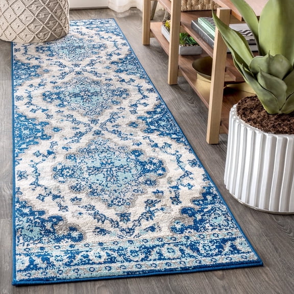 JONATHAN Y BOHEMIAN FLAIR 2 x 10 Runner Rug, Vintage Medallion - Cream/Blue, BMF106B-210