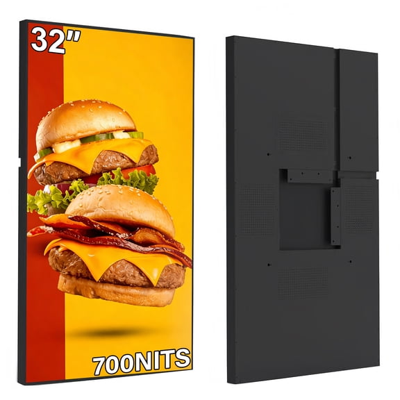 32 Inch Wall Mount Digital Signage, 700nits High Brightness Slim Frameless Advertising Display, Commerical Display LCD Monitor with CMS/U-Disk Plug&Play, Split Screen, 7/24 Timer switch, Android 11OS