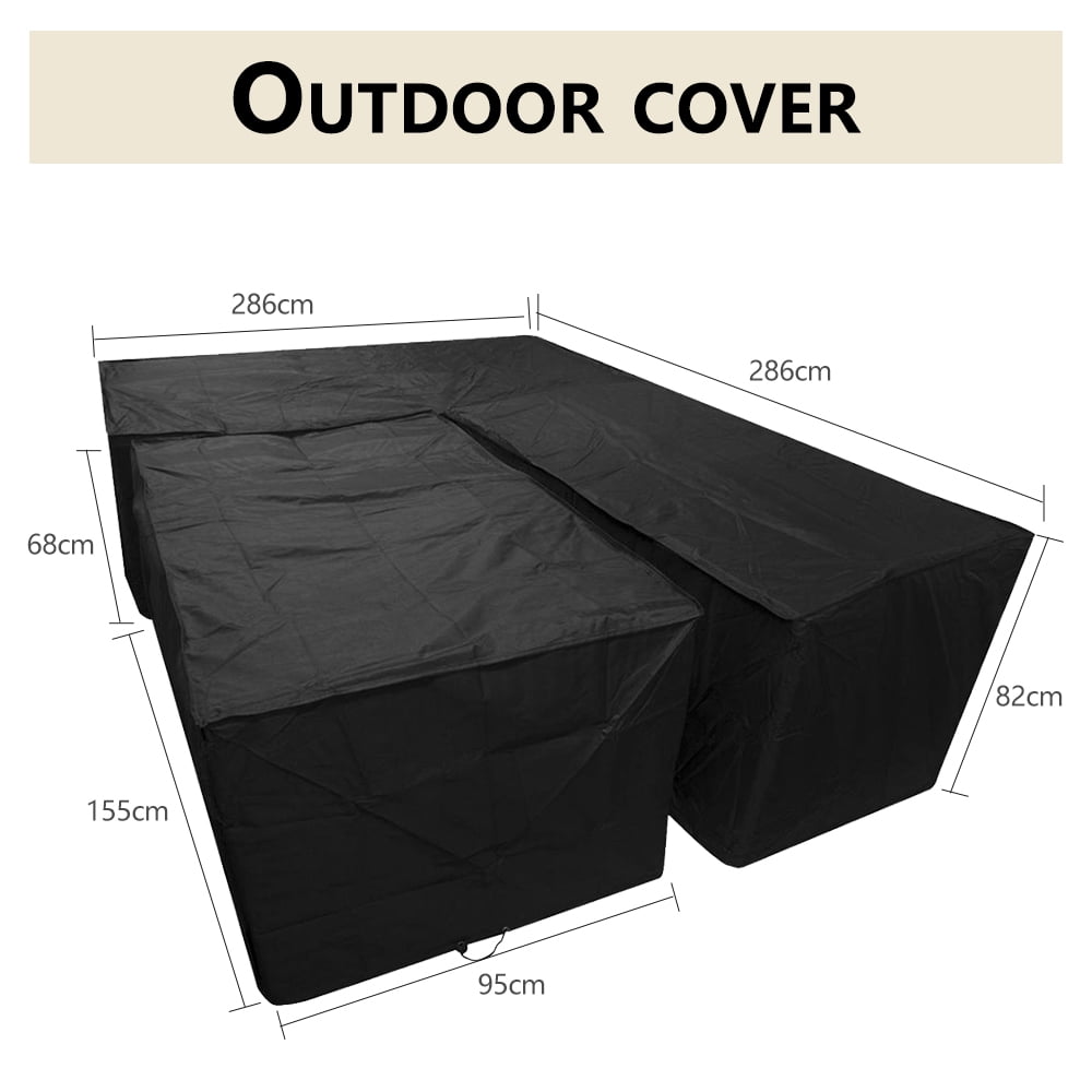 L Shaped Garden Furniture Covers Set with Desk Cover Waterproof Patio Dustproof Outdoor Dining Set Furniture Sofa Protector With Storage Bag 215X215X87CM Black 