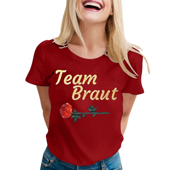 WEIWEN Team Bride T Shirts for Women Flower Wreath Flowers Engagement Gift Womens Summer Tops Going Out Clothing Brick Red, M