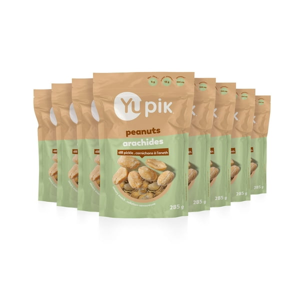 Yupik Dill Pickle Peanuts, Crunchy Savory Snack, Made with Natural Ingredients, Seasoned Peanuts with Dill Pickle, Perfect for Party & Game Night, Protein Snacks, Source of Fiber, 8 Count, 285 g