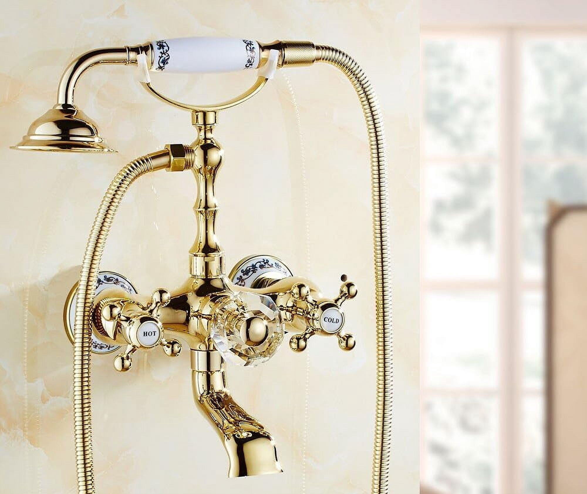 Bathtub Faucets Luxury Crystal Gold Bathroom Faucet Mixer Tap Wall Mounted Hand Held Telephone Type Shower Faucet Sets