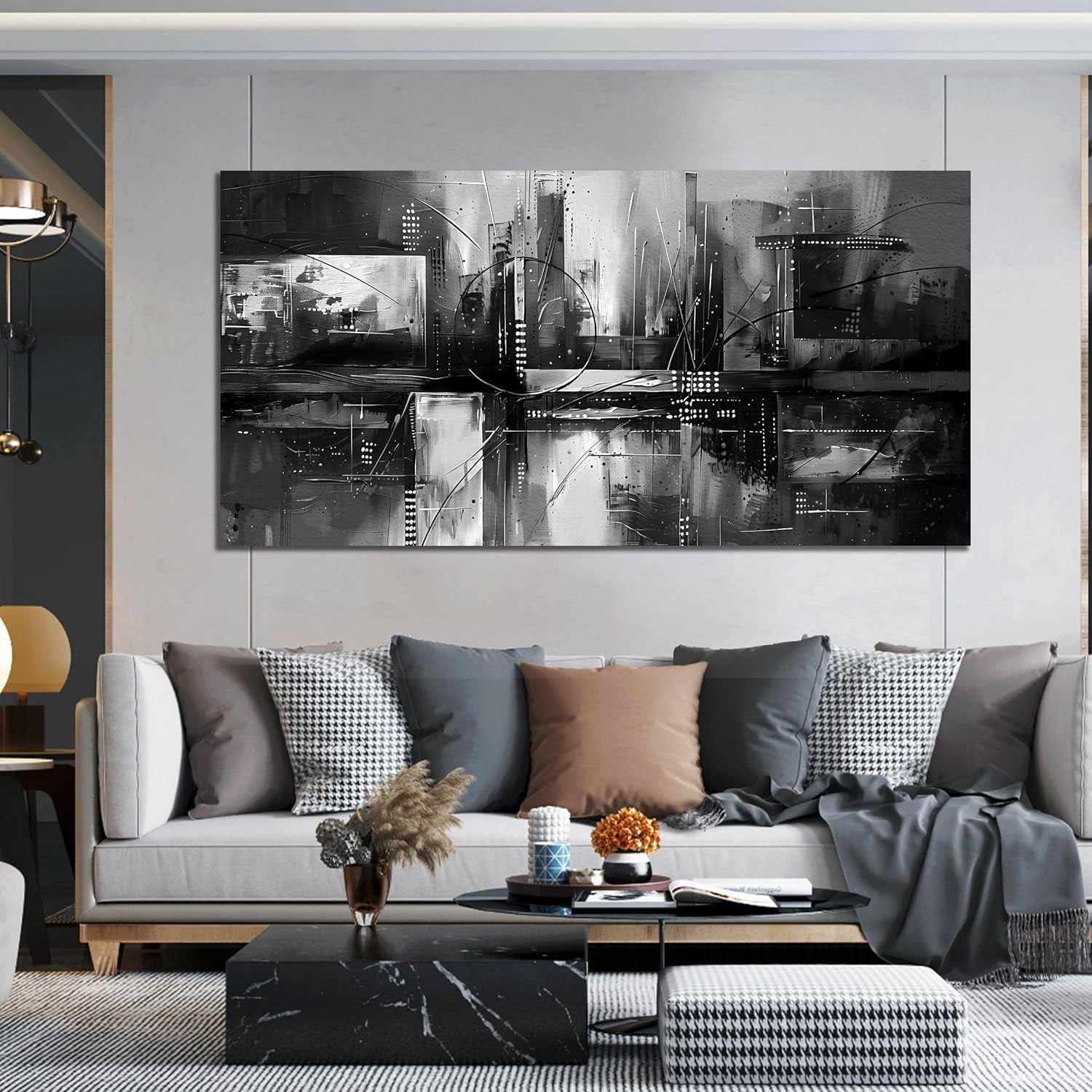 WFSposterWall Art for Living Room Black and White Abstract Print Picture Painting Large Wall Decor for Bedroom Framed Canvas Modern Room Wall Decorations Artwork Size inch Ready to Hang