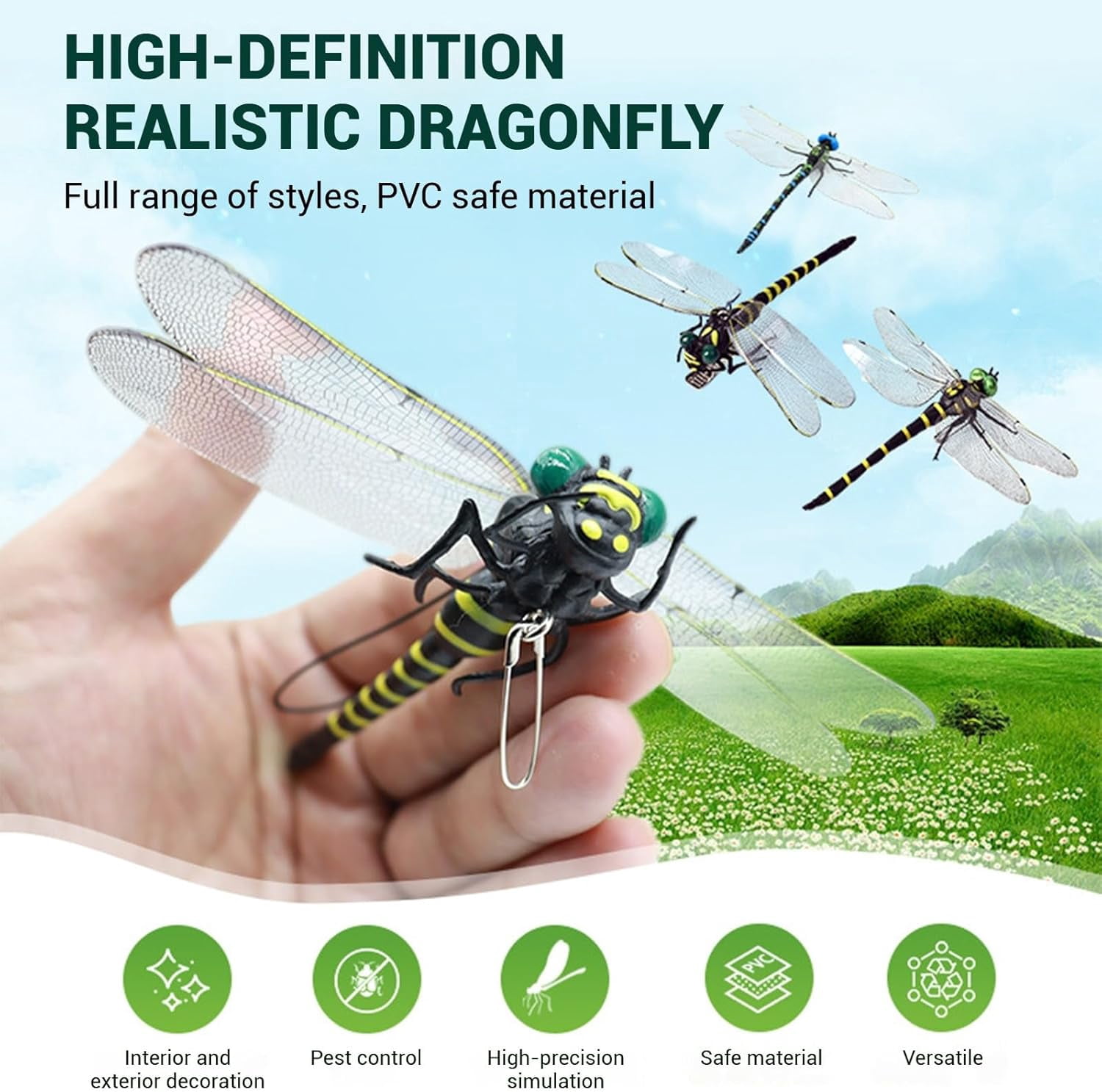 4 PCS 3D Dragonfly Clips for Bugs Repellent Outdoor, Artificial Dragonfly Hat Clips Garden Decor, Dragonfly Clips to Keep Bugs Away (Independent Dragon Fly 4 PCS)
