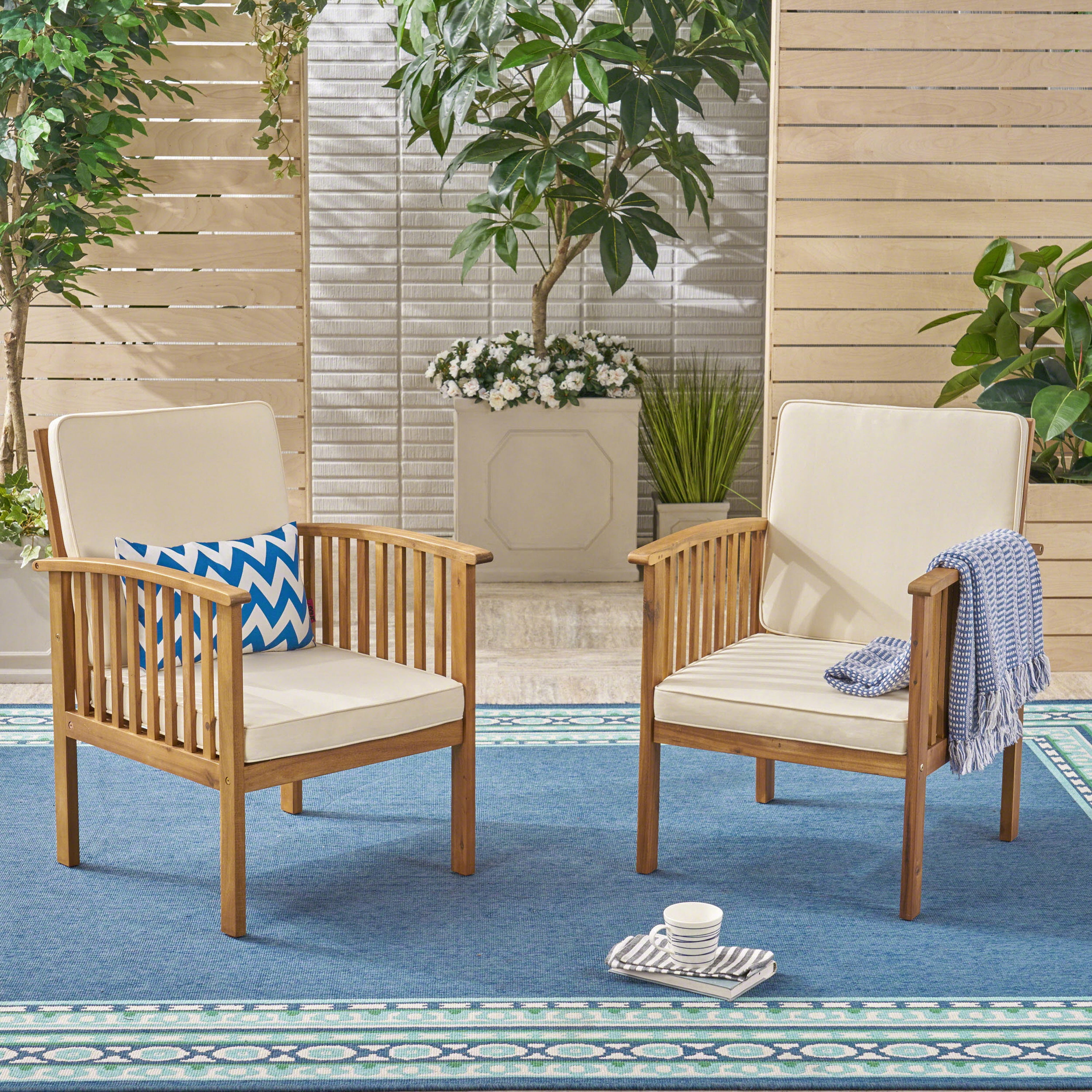Outdoor Single Acacia Wood Leisure Chair, Casual Rest Seat for Patio Garden, Teak