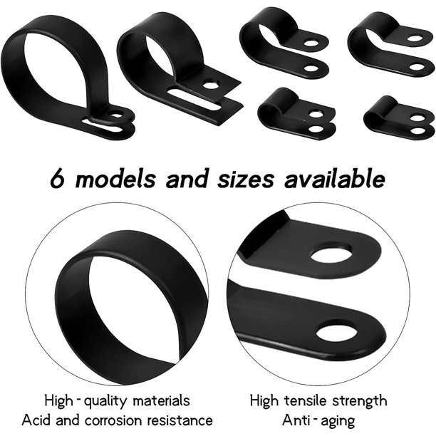 200 Stck Nylon Plastic Clamps R Clips Abrazaderas para tubos, 6 tama?os 3/16'' 1/4'' 3/8'' 1/2'' 3/4'' 11/8'' Clips para conductos, cables, fundas (negro ) prohibición LingWen 8390615943789