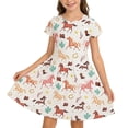 thumbnail image 5 of WOYY Girls Horse Print Short Sleeve Dress Casual A-Line Midi Dresses, White, Sizes 4-14, 5 of 5