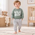 thumbnail image 2 of HCNTES Baby Boy Winter Clothes 6 12 18 24 Months 2T 3T Fall Outfits Long Sleeve Letter WILD BOY Print Sweatshirt Drawstring Pants Set, 2 of 4