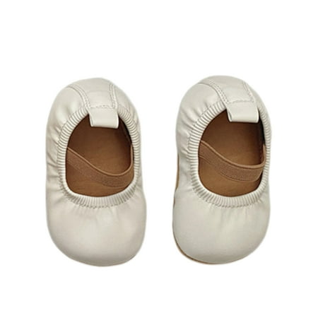 

Sanviglor Baby Girls Flats Slip On Crib Shoes Rubber Soft Sole Loafers Party Non-slip Comfort First Walker Shoe Elastic Closed Toe White 6-12 months